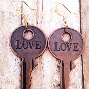 Love Engraved Key Pair of Earrings
